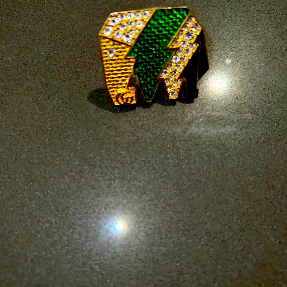 Rare Gucci Swarovski Crystal, gold, and green enamel ring